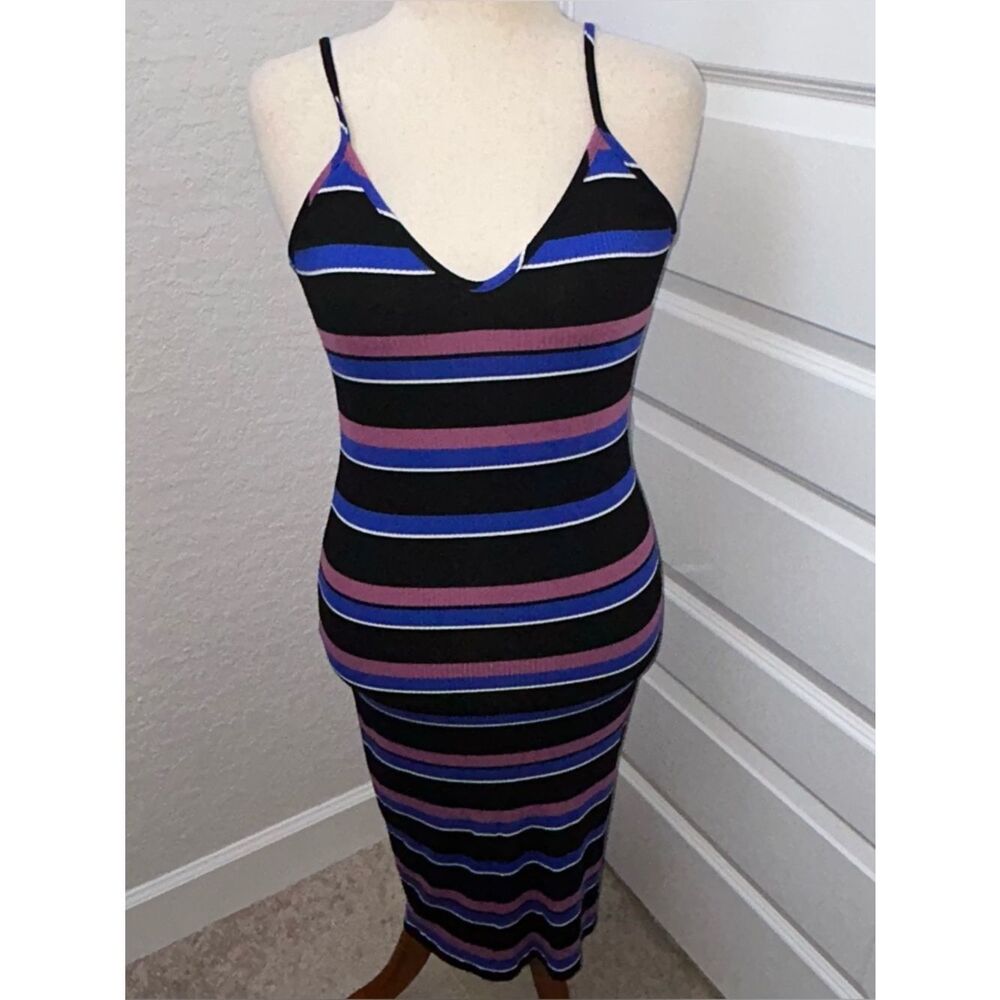 Express Stripe Print Ribbed Midi Bodycon Dress
